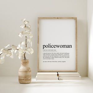 policewoman gift, policewoman dictionary definition prints