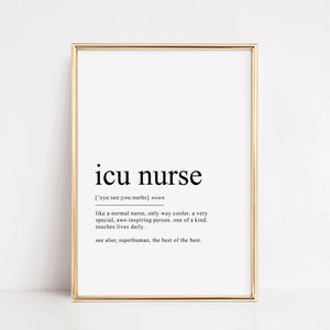 icu nurse definition print gift, printable wall art