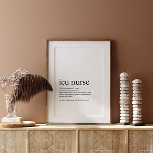 icu nurse definition print gift, printable wall art